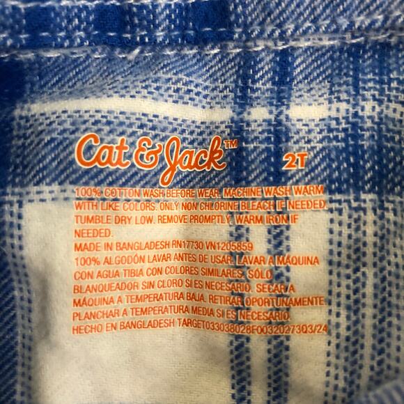 Cat & Jack NWT Toddler Boy Blue White Plaid Flannel Button Down Shirt 2T - Picture 4 of 6